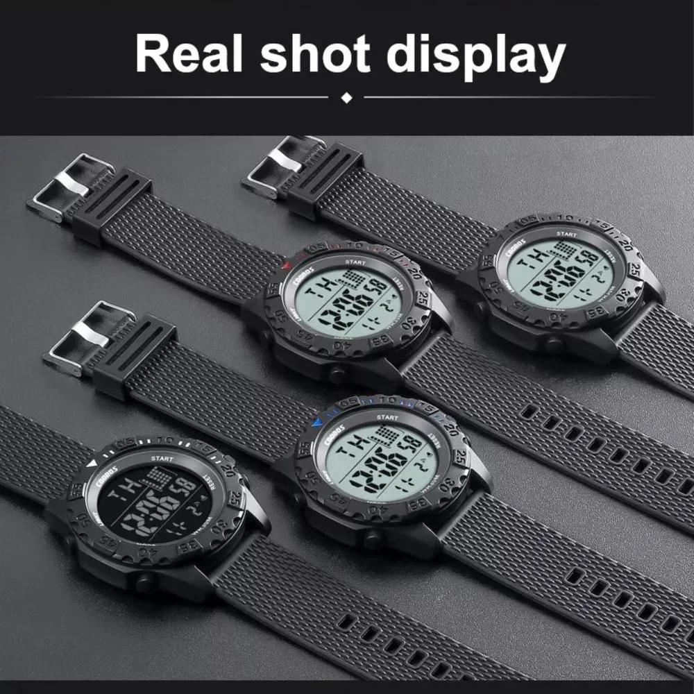 Men's Sports Digital Watch, Water Resist, Calendar, Alarm, Stopwatch Light Black